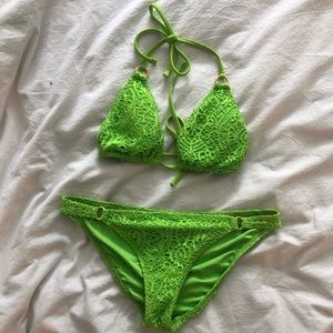 Ralph Lauren lime green crochet bikini